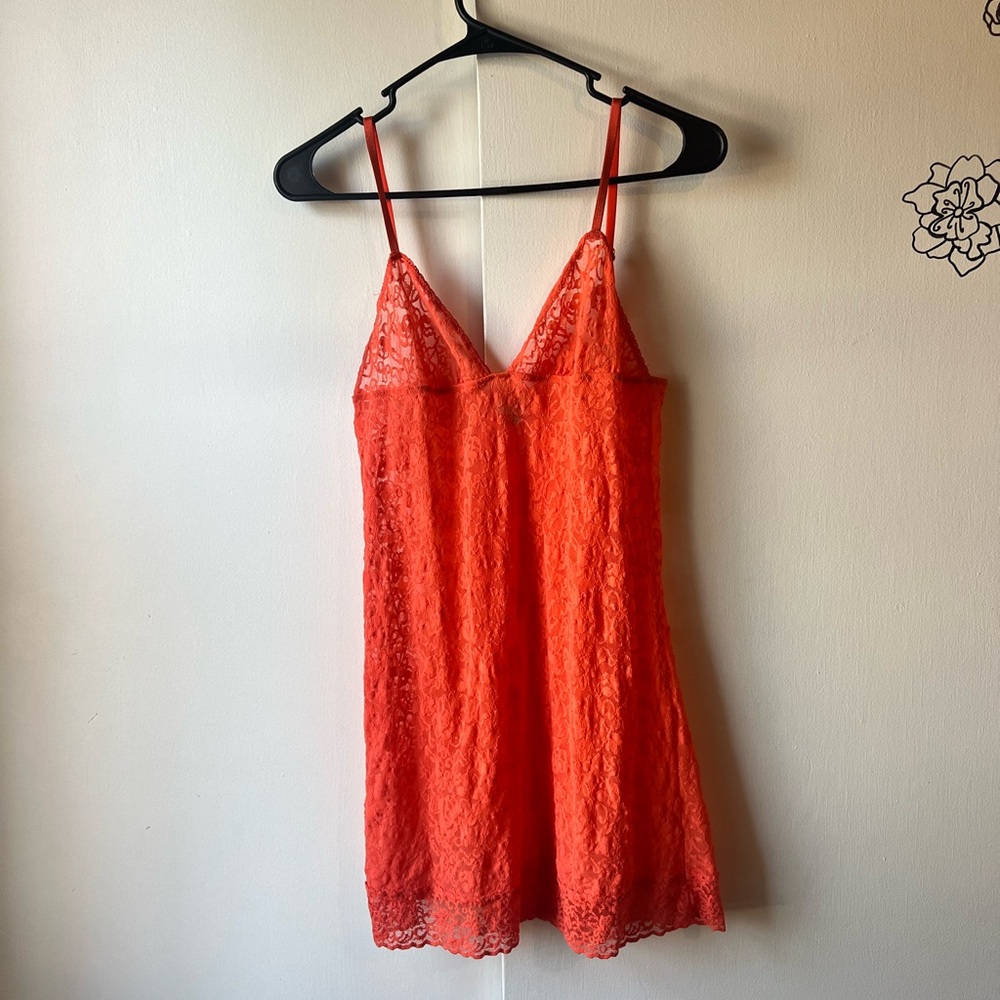 Victoria's Secret Vibrant Deep Orange Lace Slip Medium Womens Lingerie
